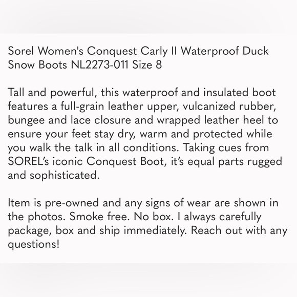 Sorel Women’s Conquest Carly ll Waterproof Duck Snow Boots NL2273-011 SIZE 8 - Picture 4 of 8
